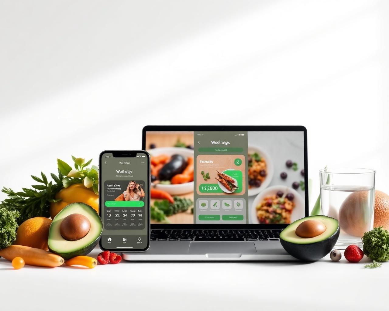Renova30 App en celular y computadora con comidas saludables